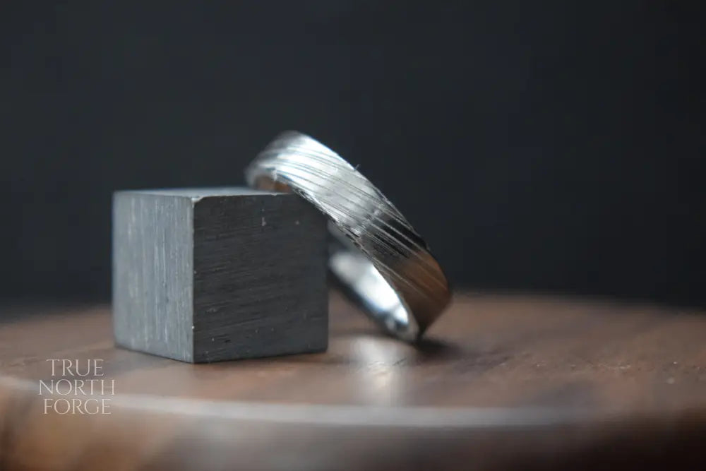 Bervie Damascus Steel Flat Shape Ring - True North Forge