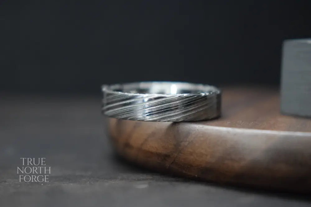 Bervie Damascus Steel Flat Shape Ring - True North Forge