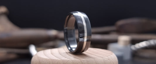 Falls of Feugh Black Zirconium Silver Inlay Ring image 1