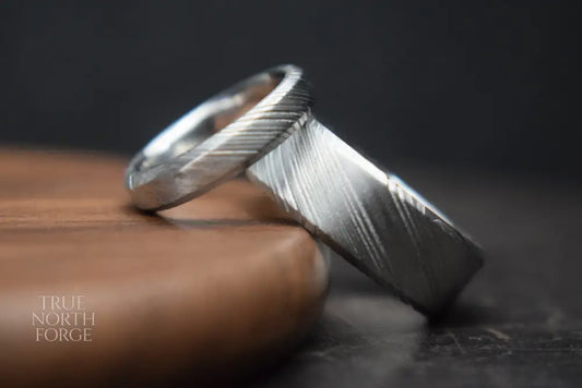 Crynoch Damascus Steel Bevel Shape Ring - True North Forge