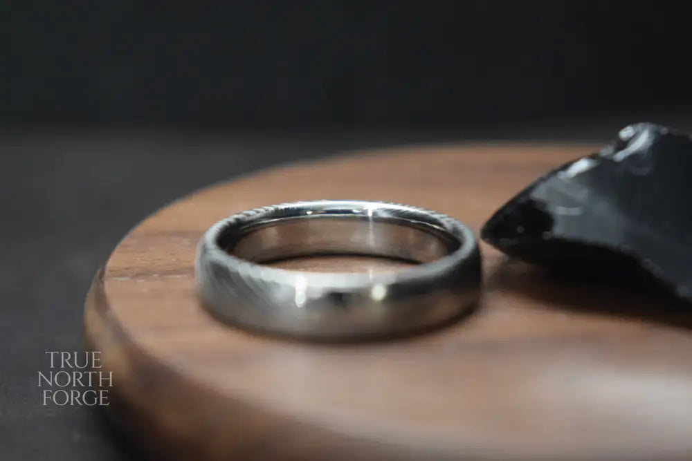 Crynoch Damascus Steel Court Shape Ring - True North Forge