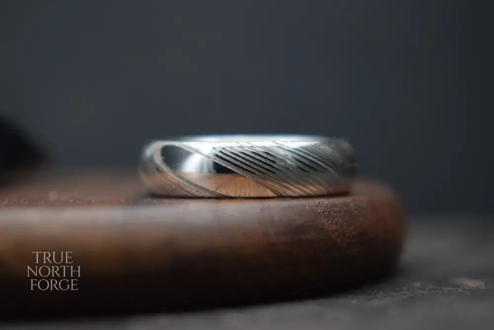 Crynoch Damascus Steel Court Shape Ring - Wedding Ring