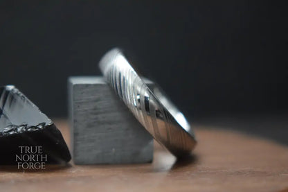 Crynoch Damascus Steel Court Shape Ring - True North Forge