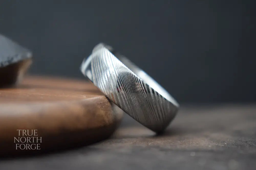 Crynoch Damascus Steel Court Shape Ring - Wedding Ring