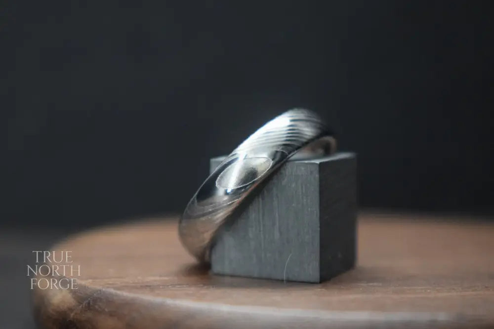 Crynoch Damascus Steel Court Shape Ring - True North Forge