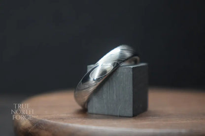 Crynoch Damascus Steel Court Shape Ring - True North Forge