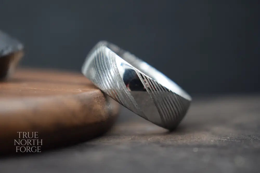 Crynoch Damascus Steel Court Shape Ring - Wedding Ring