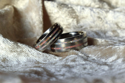 Titanium double channel memorial ring with cremation ashes inlay