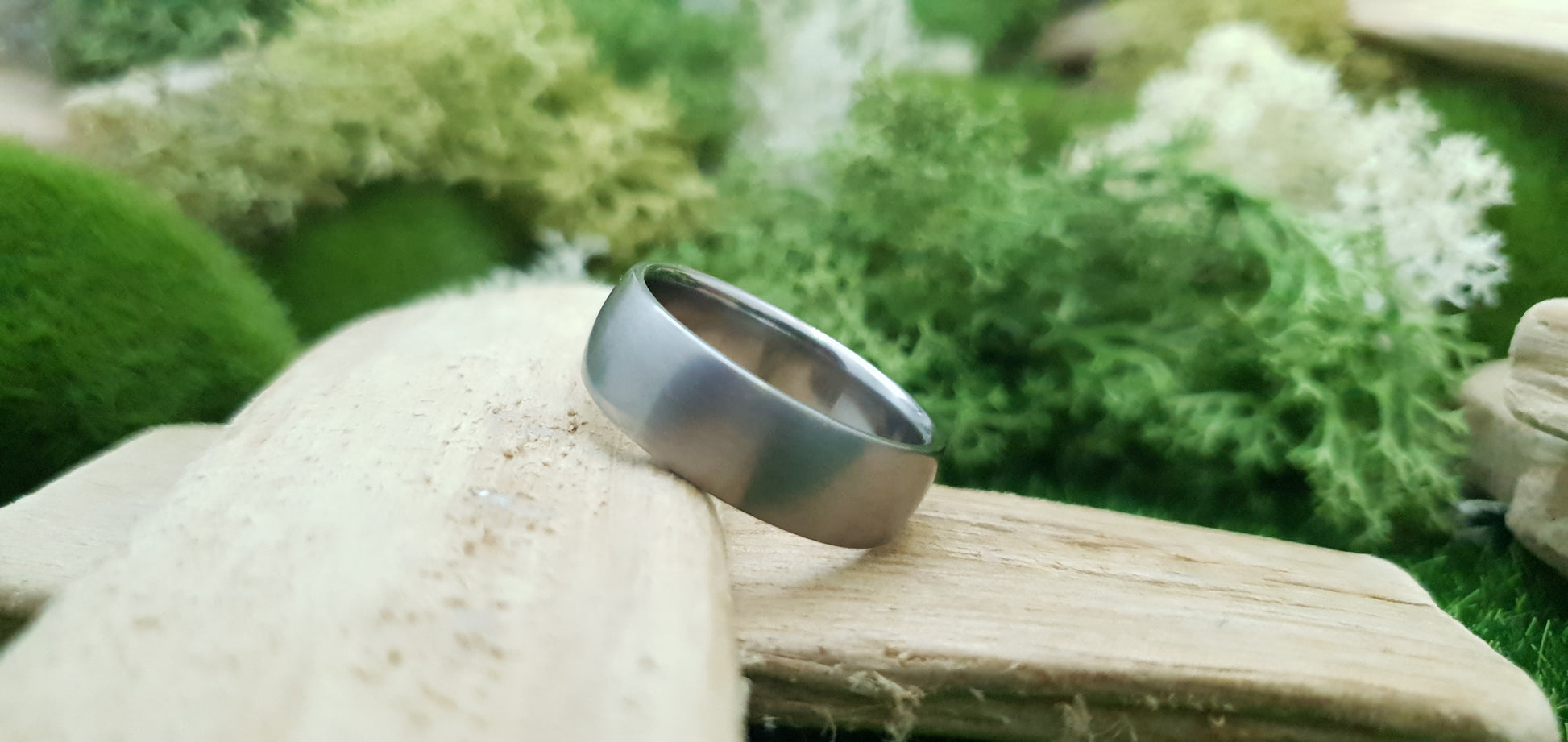 Titanium court shape ring with satin brushed finish