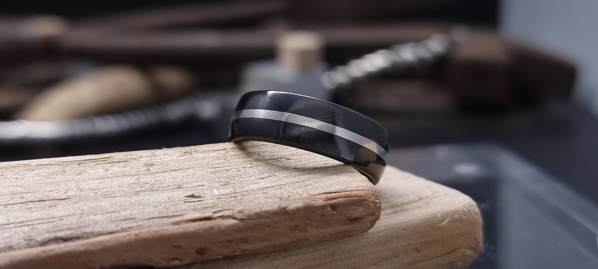 Falls of Feugh Black Zirconium Silver Inlay Ring image 2