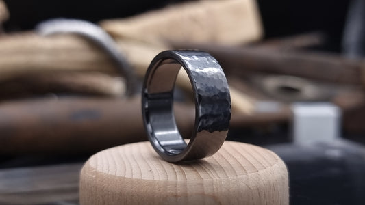 Deveron Hammered Black Zirconium Ring image 1
