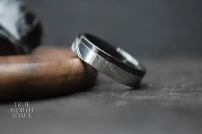 Damascus Steel and Black Zirconium Liner Edge Ring - True North Forge