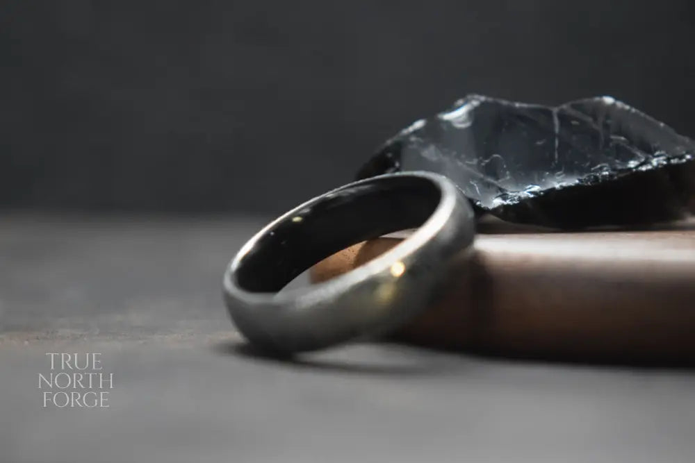 Damascus Steel Ring with Black Zirconium Liner - True North Forge