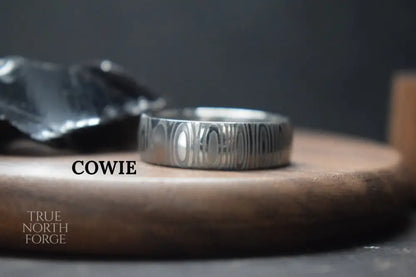 Damascus Steel Ring with Opal Inlay - True North Forge