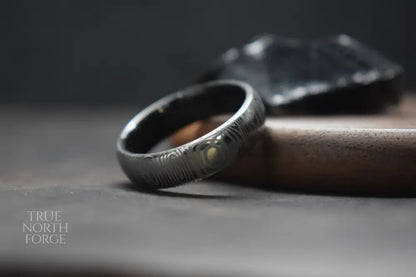 Damascus Steel Ring with Black Zirconium Liner - True North Forge