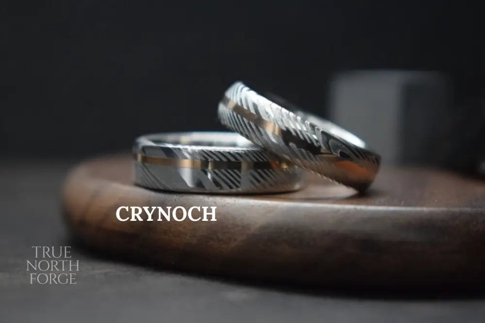 Damascus Steel Ring with Opal Inlay - True North Forge