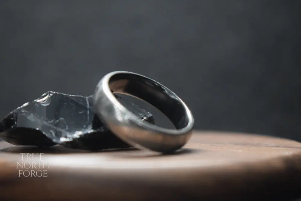 Damascus Steel Ring with Black Zirconium Liner - True North Forge
