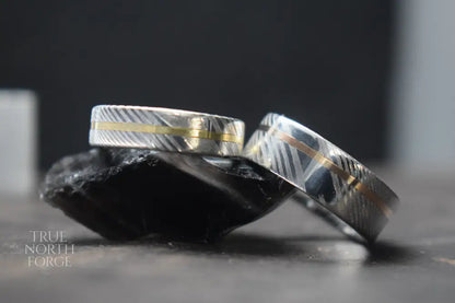 Damascus Steel Ring with Precious Metal Inlay - True North Forge