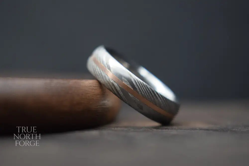 Damascus Steel Ring with Precious Metal Inlay - Wedding Ring