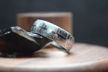 Damascus Steel Ring with Precious Metal Inlay - True North Forge