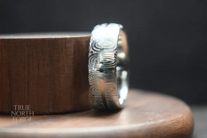 Damascus Steel Ring with Precious Metal Inlay - True North Forge