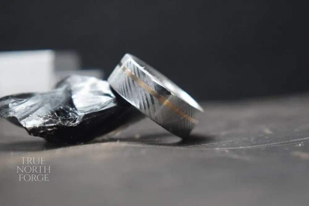 Damascus Steel Ring with Precious Metal Inlay - True North Forge
