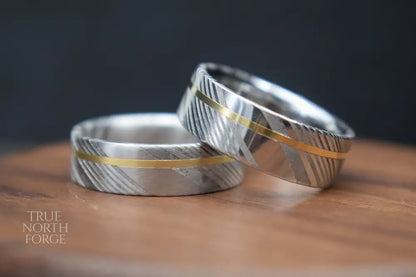 Damascus Steel Ring with Precious Metal Inlay - Wedding Ring