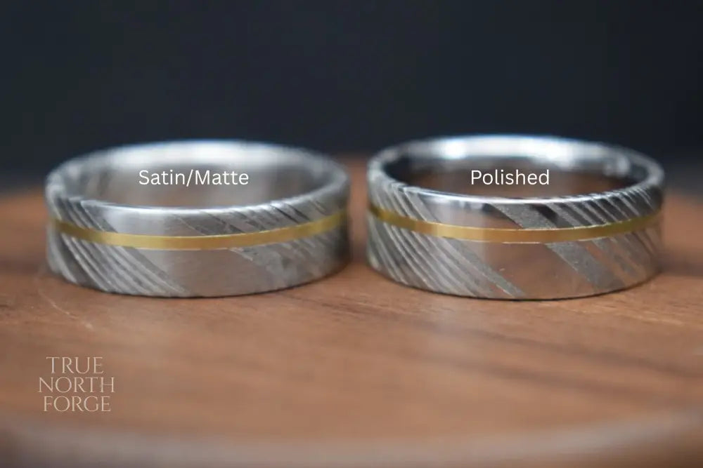 Damascus Steel Ring with Precious Metal Inlay - Wedding Ring