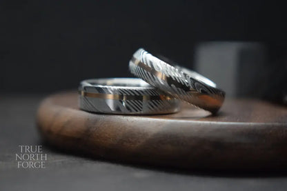 Damascus Steel Ring with Precious Metal Inlay - True North Forge