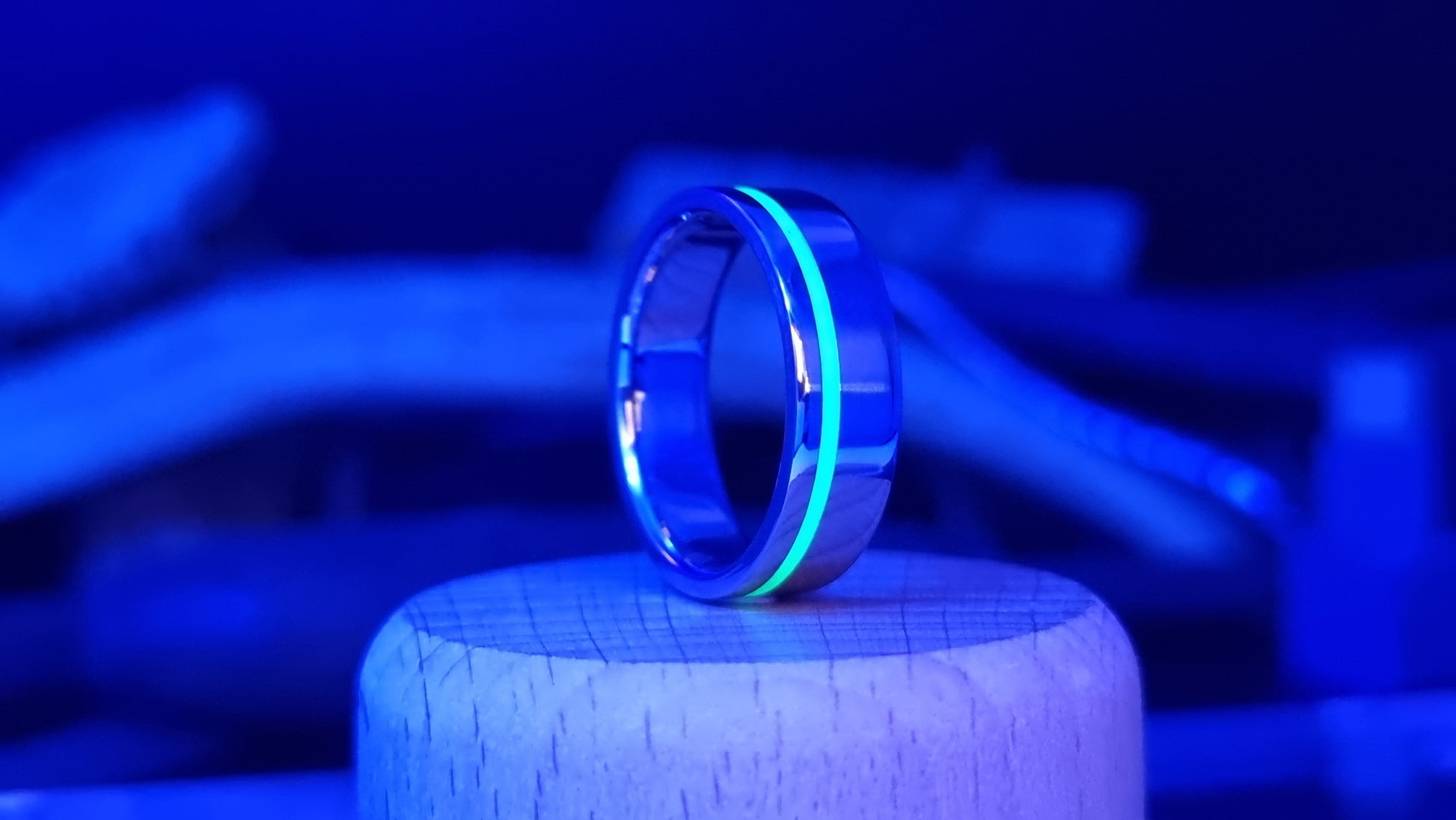 Lumo in Lime UV Glow Stainless Steel Ring image 1