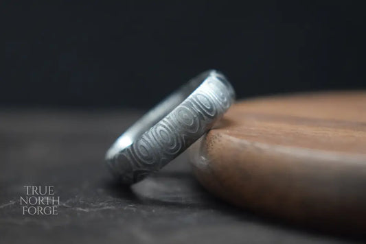 Dee Damascus Steel Court Shaped Ring - True North Forge