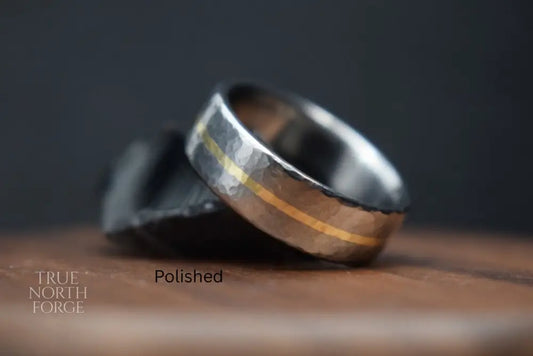 Deveron Hammered Titanium Ring with Precious Metal Inlay - Wedding Ring