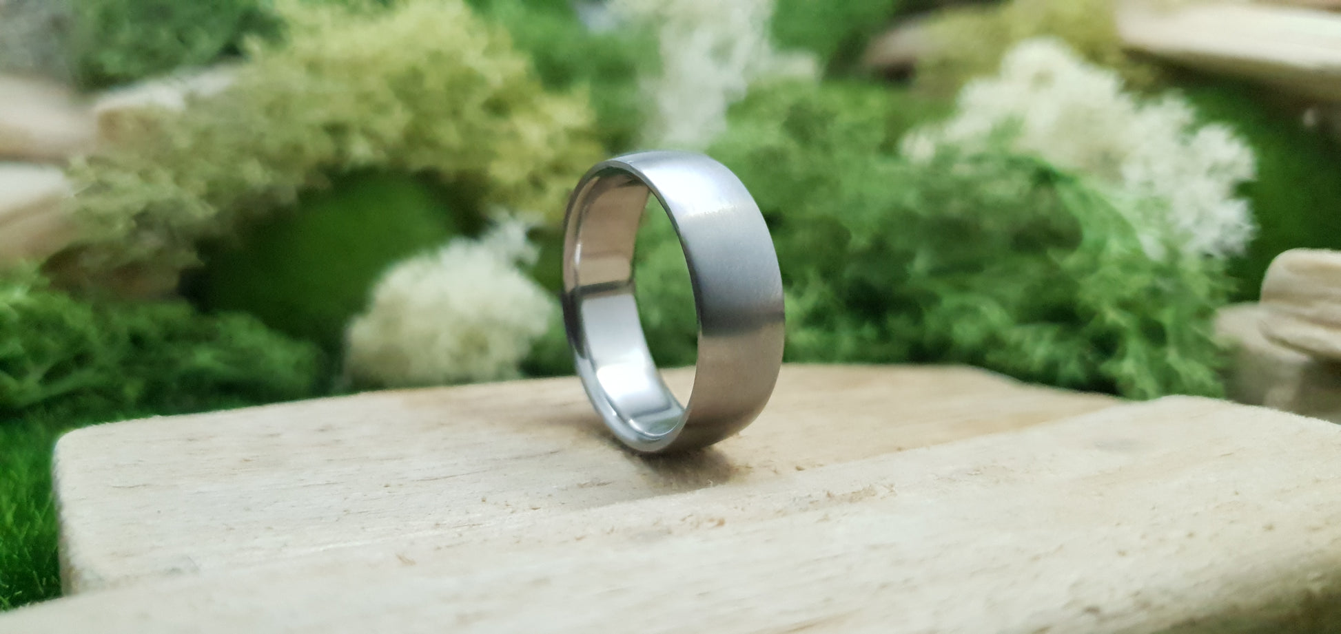 Titanium court shape ring with satin brushed finish