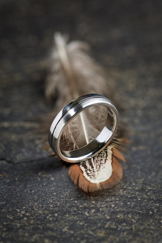 Half satin, half polished titanium ring for men with comfort fit