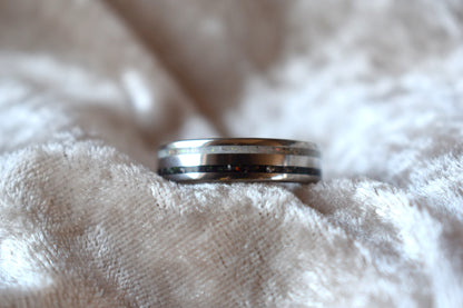 Titanium double channel memorial ring with cremation ashes inlay