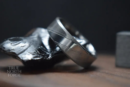 Esk Damascus Steel Bevel Shaped Ring - True North Forge