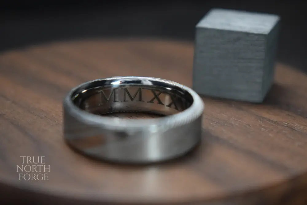 Esk Damascus Steel Bevel Shaped Ring - True North Forge