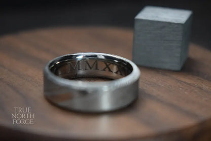 Esk Damascus Steel Bevel Shaped Ring - True North Forge