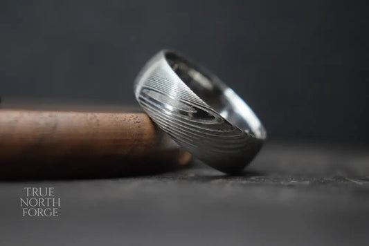 Esk Damascus Steel Court Shaped Ring - True North Forge