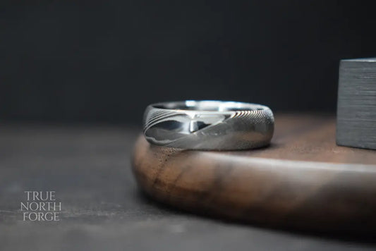 Esk Damascus Steel Court Shaped Ring - True North Forge