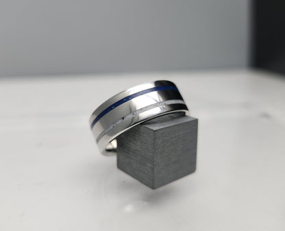 Titanium double channel memorial ring with cremation ashes inlay