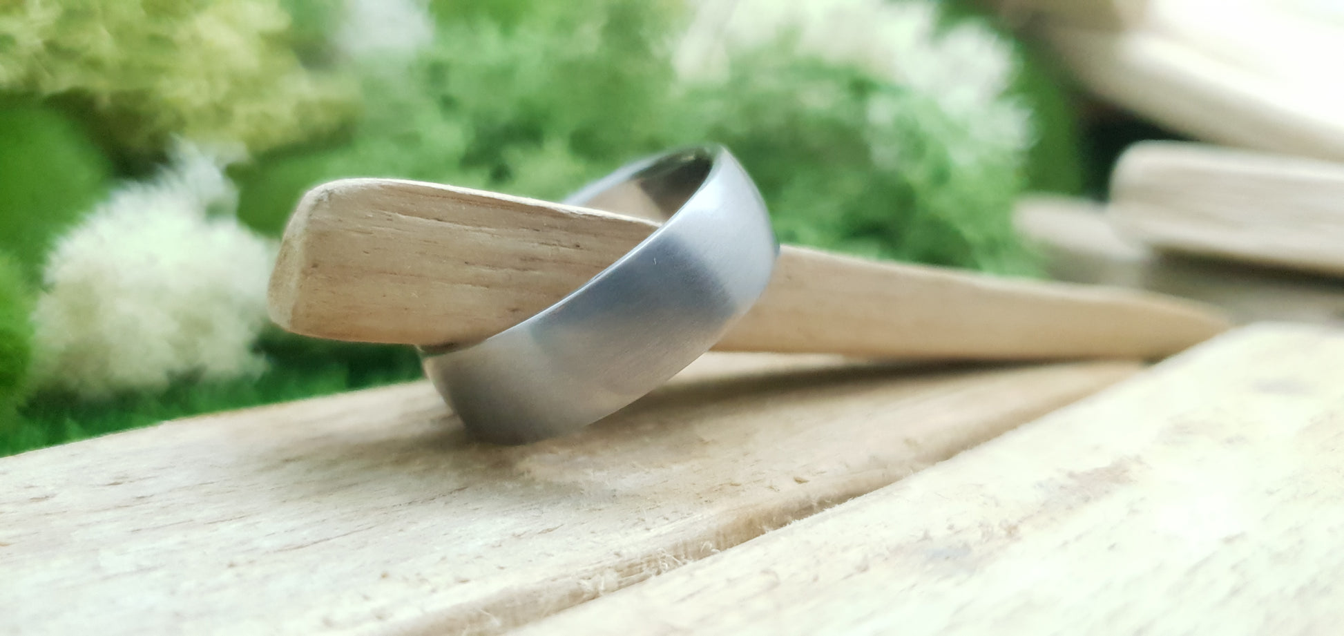Titanium court shape ring with satin brushed finish