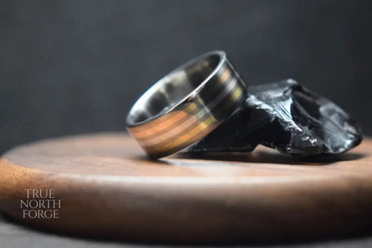 Falls of Feugh Titanium Ring with Triple Precious Metal Inlay - True North Forge