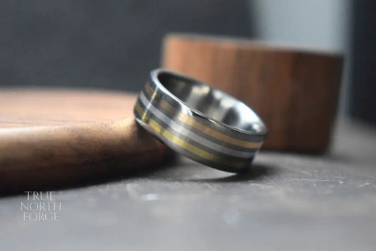 Falls of Feugh Titanium Ring with Triple Precious Metal Inlay - True North Forge