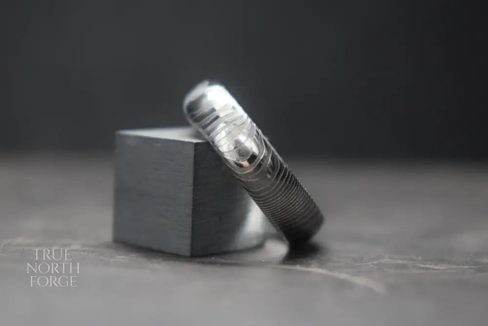 Findon Damascus Steel Court Shape Ring - True North Forge