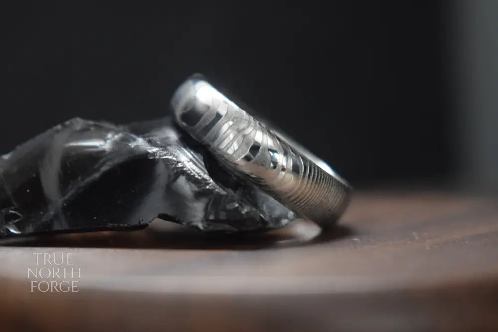 Findon Damascus Steel Court Shape Ring - True North Forge