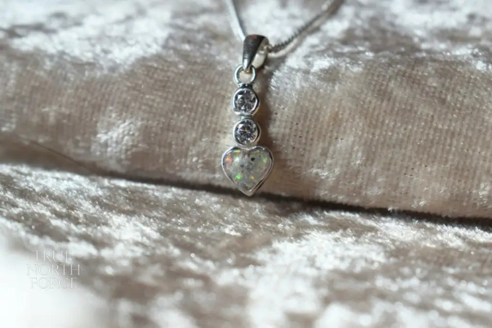 Heart CZ Memorial Ashes Silver Necklace – Sterling Silver Cremation Keepsake Pendant with Cubic Zirconia, Handmade in the UK.