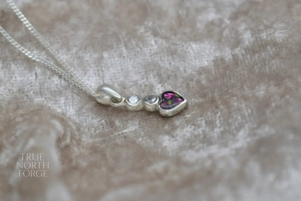 Heart CZ Memorial Ashes Silver Necklace – Sterling Silver Cremation Keepsake Pendant with Cubic Zirconia, Handmade in the UK.