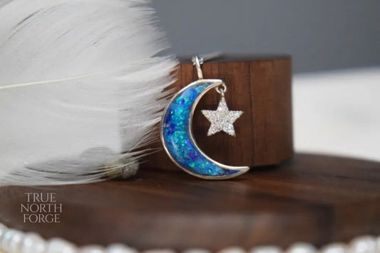 Moon and Star Memorial Necklace - True North Forge