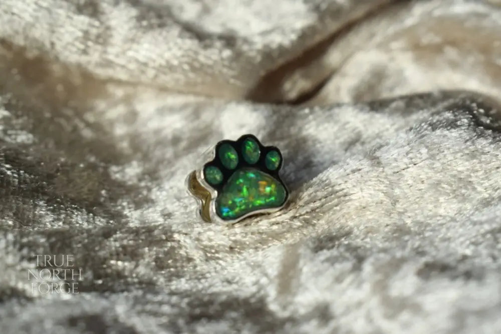 Pandora-style silver charm with paw print design and ashes inside